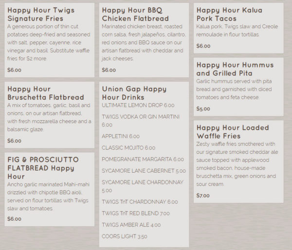 Twigs Bistro Union Gap Happy Hour ‹ Yakima Vibe